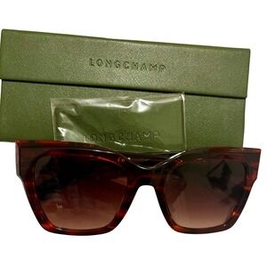 Longchamp Medallion 52mm Rectangular Sunglasses Striped Red NWT